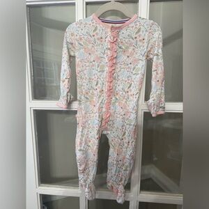 Magnetic Me Pink and White Floral Ruffle Modal Footie